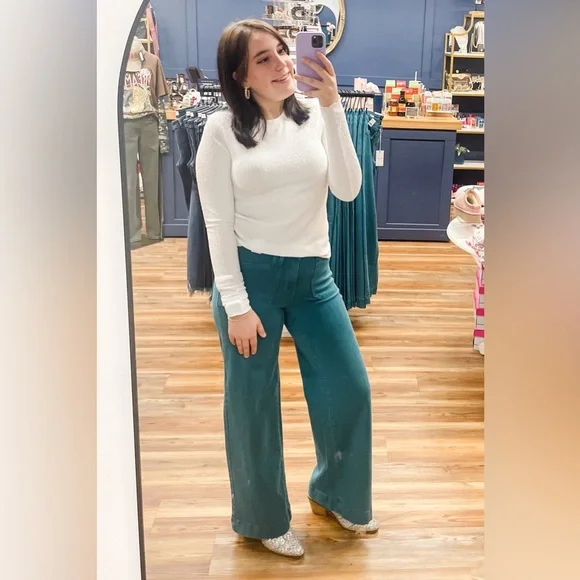 Judy Blue Teal Mid Rise Utility Wide Leg Jeans JB881061REG JB881061PL - Picture 2 of 8